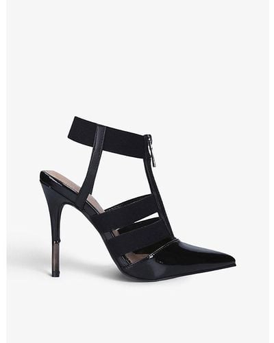 Carvela Kurt Geiger Kunning Zipped Pointed-toe Patent Faux Leather And Woven Courts - Black