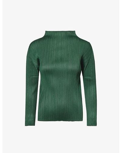 Pleats Please Issey Miyake Colourful High-neck Knitted Top - Green