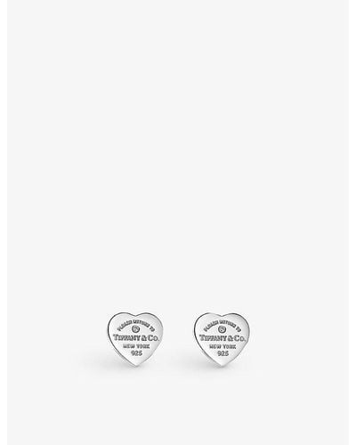 Tiffany & Co. Return To Tiffany Heart Tag Mini Sterling And 0.01ct Diamond Stud Earrings - White