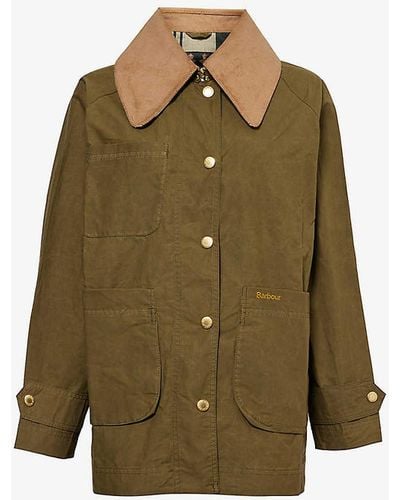 Barbour Hutton Showerproof Corduroy-collar Cotton Jacket - Green