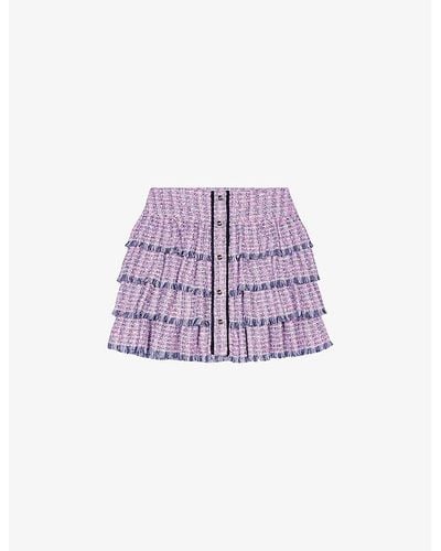 Maje Ruffle-trim Tweed Cotton-blend Mini Skirt - Purple