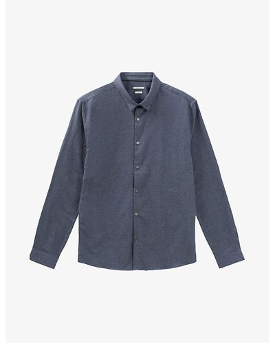 IKKS Collared Regular-fit Cotton Flannel Shirt - Blue