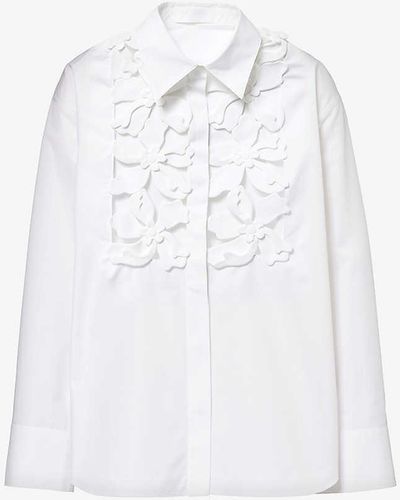 Valentino Garavani Floral-embellished Relaxed-fit Cotton-poplin Shirt - White