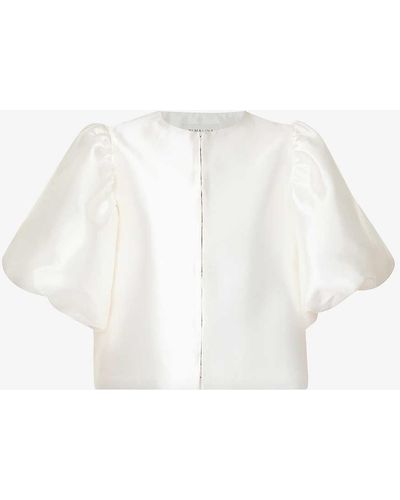 By Malina Cleo Round-neck Puff-shoulder Woven Blouse - White