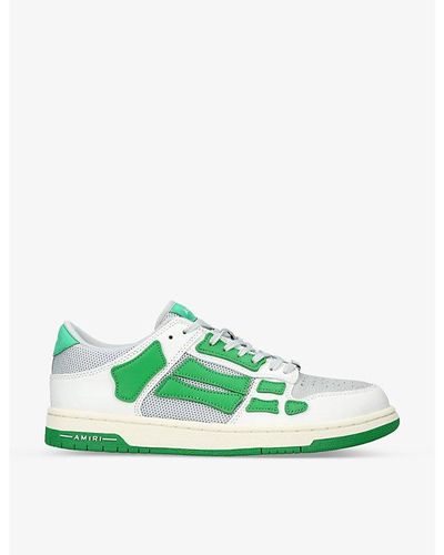 Amiri Skel Panelled Leather And Mesh Low-top Trainers - Green