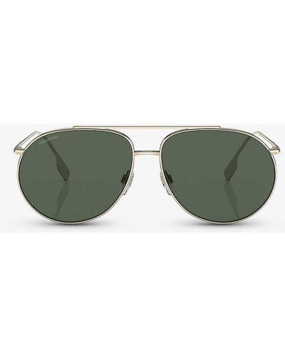 Burberry Be3138 Alice Aviator-frame Metal Sunglasses - Green