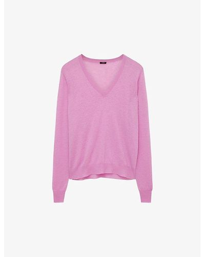JOSEPH Cashair V-neck Cashmere Sweater - Pink