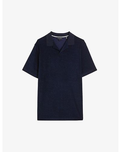 Ted Baker Sandbank Revere-collar Cotton-towelling Polo Shirt - Blue