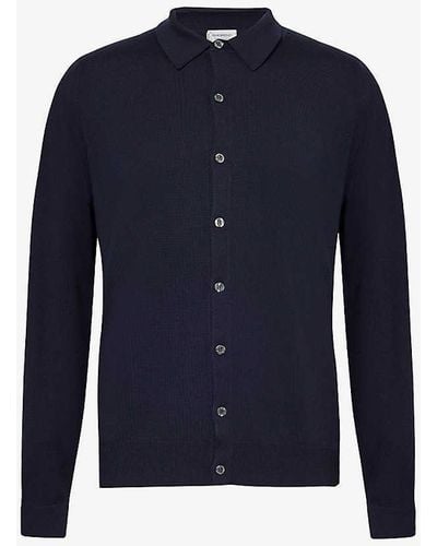 John Smedley Tibor Button-down Cotton Knitted Shirt - Blue