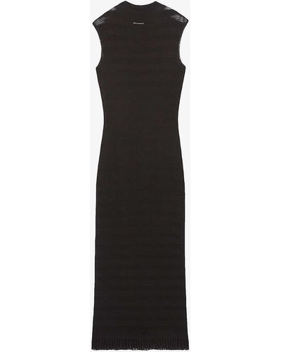 Claudie Pierlot Sheer-panel High-neck Stretch-woven Maxi Dress - Black