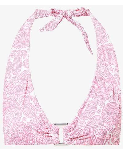Heidi Klein Ischia Paisley-print Stretch-recycled Polyamide Bikini Top - Pink