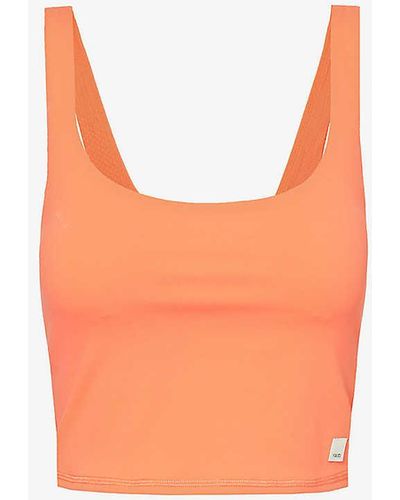 Vuori Daily Brand-patch Cropped Stretch-woven Top - Orange