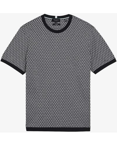 Ted Baker Finity Geometric-jacquard Cotton T-shirt - Grey