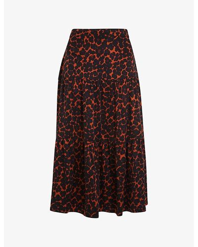 Whistles Smudge Animal-print Woven Midi Skirt 1 - Purple