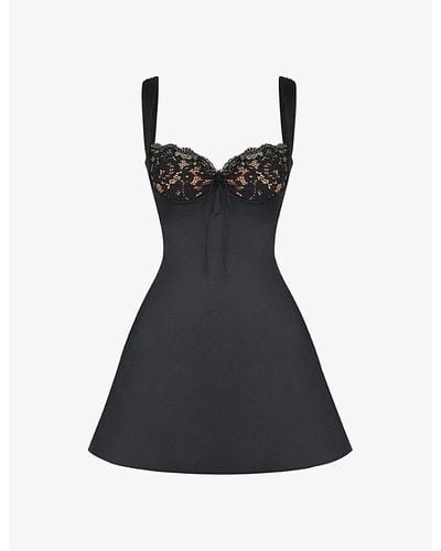 House Of Cb Adriana Lace-cup And Satin Mini Dress - Black