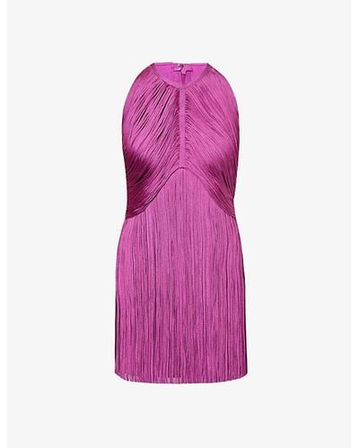 Hervé Léger Fringed Sleeveless Recycled Rayon-blend Knitted Mini Dress - Pink