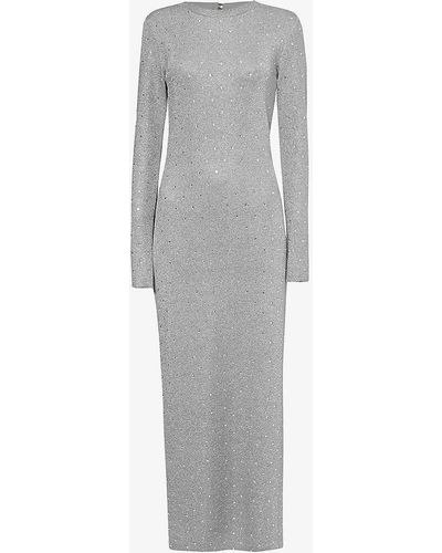 Rabanne Robe Rhinestone-embellished Stretch-knit Maxi Dress - Grey
