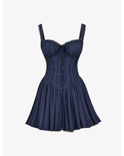 House Of Cb French Vy Pietra Corseted Cotton-blend Mini Dress - Blue