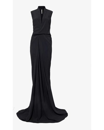 Rick Owens V-neck Slim-fit Crepe Maxi Dress - Black