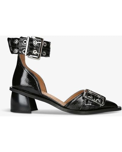 Ganni Buckle-embellished Pointed-toe Patent Heeled Court Shoes - Black