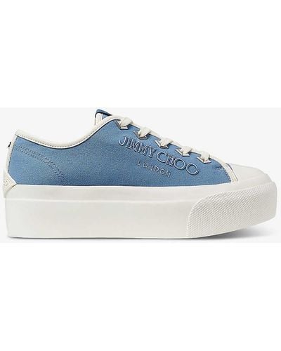 Jimmy Choo Palma Maxi Logo-embroidered Canvas Low-top Trainers - Blue
