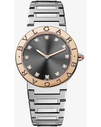 BVLGARI 103757 Stainless-steel, 18ct Rose-gold And Diamond Quartz Watch - White