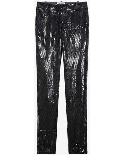 Zadig & Voltaire Prune Sequin-embellished Stretch Woven-blend Trousers - Grey