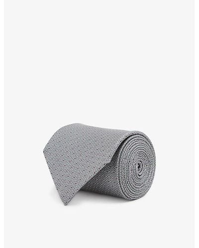 Reiss Como Geometric-print Silk Tie - Grey