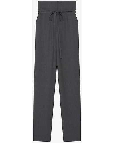 IRO Hopie Waist-tie Straight-leg High-rise Stretch-wool Trousers - Grey