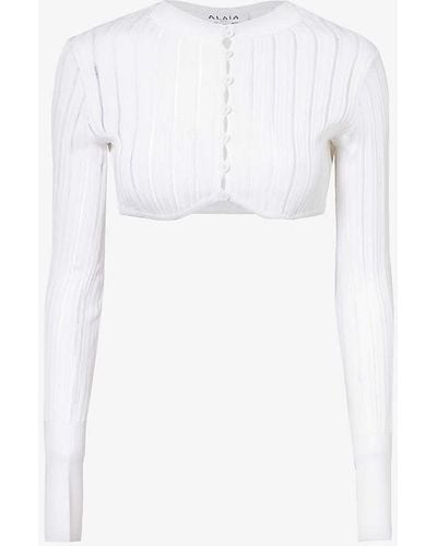 Alaïa Slim-fit Round-neck Knitted Cardigan - White