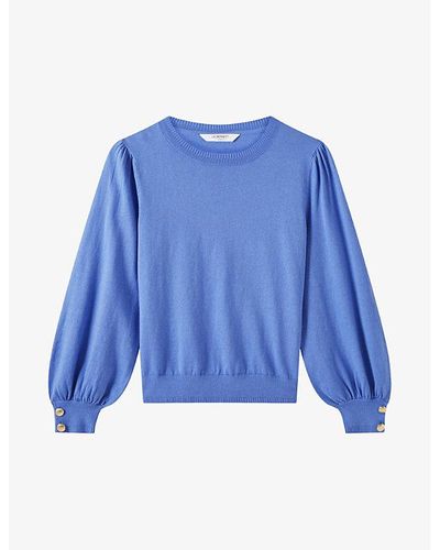 LK Bennett Diana Gold-tone Buttons Cotton-blend Sweater - Blue