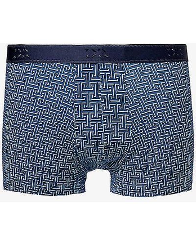 Derek Rose Vy Geometric Mid-rise Stretch-cotton Boxer Briefs - Blue