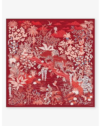Cartier Panthère De Graphic-print Silk-twill Scarf - Red
