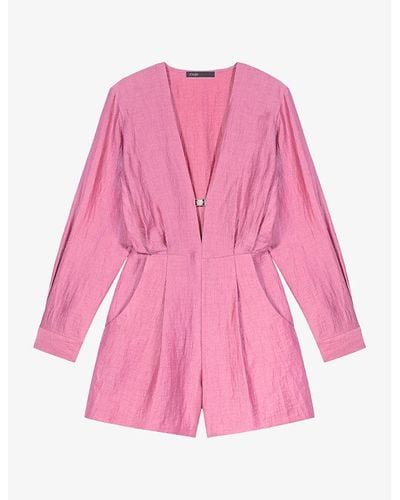 Maje Plunging-neckline Linen-blend Jumpsuit - Pink