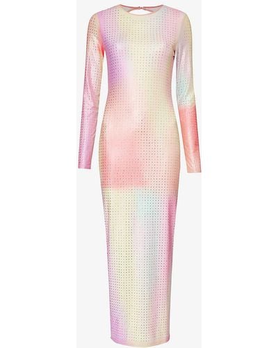 Amy Lynn Rhinestone-embellished Open-back Stretch-woven Maxi Dress - Pink