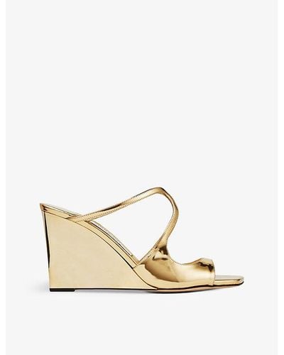 Jimmy Choo Anise 85 Patent-leather Wedge Sandals - Natural