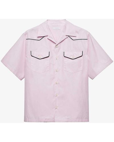 Prada Contrast-piping Flap-pocket Cotton Shirt X - Pink