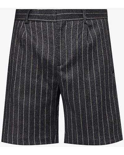 Represent Pinstriped Mid-rise Wool-blend Shorts - Grey