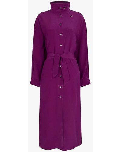 Soeur Syrah High-neck Silk Midi Dress - Purple