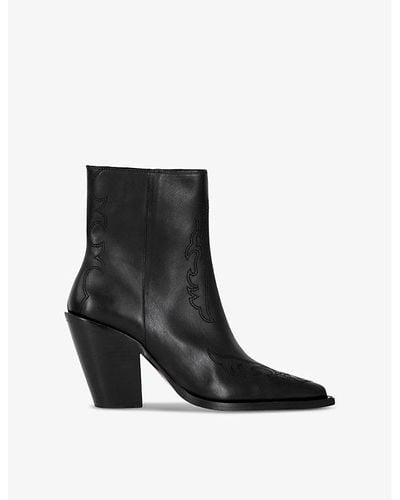 The Kooples Tonal-embroidered Western Leather Heeled Ankle Boots - Black
