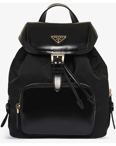 Prada Re-nylon Medium Brand-plaque Recycled-polyamide And Brushed Leather Backpack - Black
