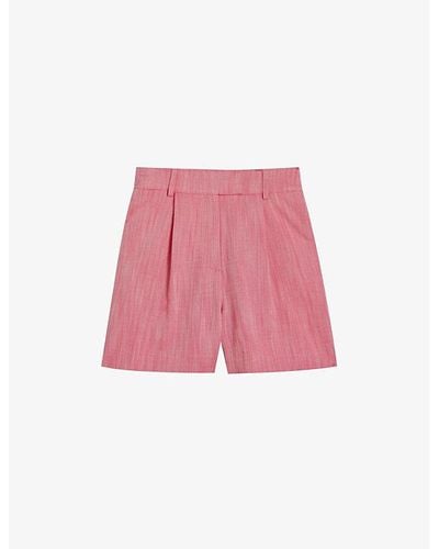 Ted Baker Hirokos Pleated High-rise Stretch-woven Shorts - Pink