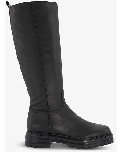 Dune Tristina Chunky-sole Pull-on Leather Knee-high Boots - Black