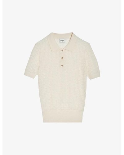 Claudie Pierlot Monpolo Collared Short-sleeve Knitted Polo - Natural
