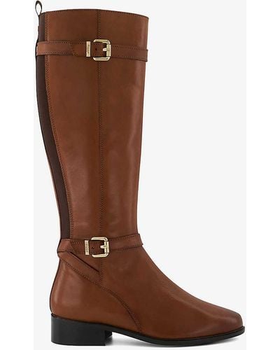 Dune Tepi Buckle-embellished Leather Knee-high Boots - Brown