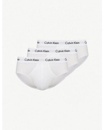 Calvin Klein Pack Of Three Cotton Stretch Regular-fit Stretch-cotton Briefs X - White
