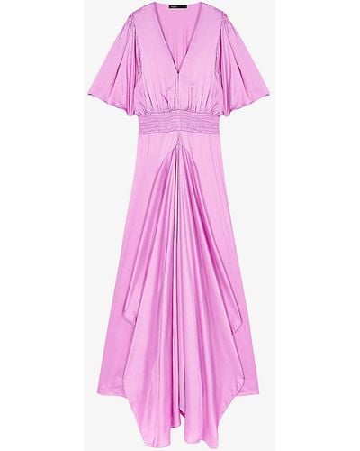 Maje V-neck Shirred-waist Woven Midi Dress - Pink