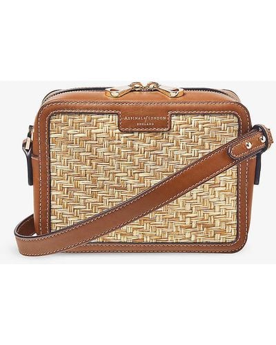 Aspinal of London Contrast-weave Logo-embossed Leather Camera Bag - Brown