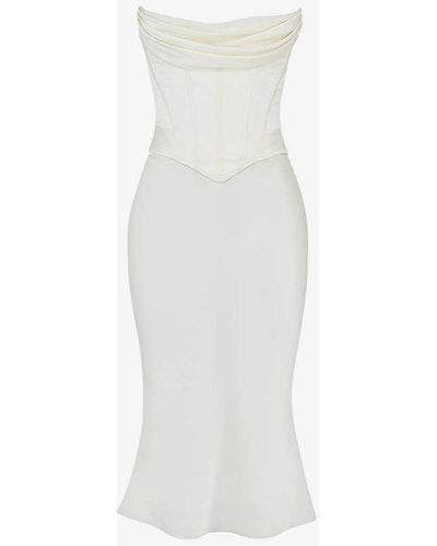 House Of Cb Sienna Strapless Corseted Stretch-satin Midi Dress - White