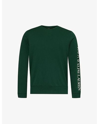 Polo Ralph Lauren Logo Text-print Long-sleeved Cotton-blend Sweatshirt - Green